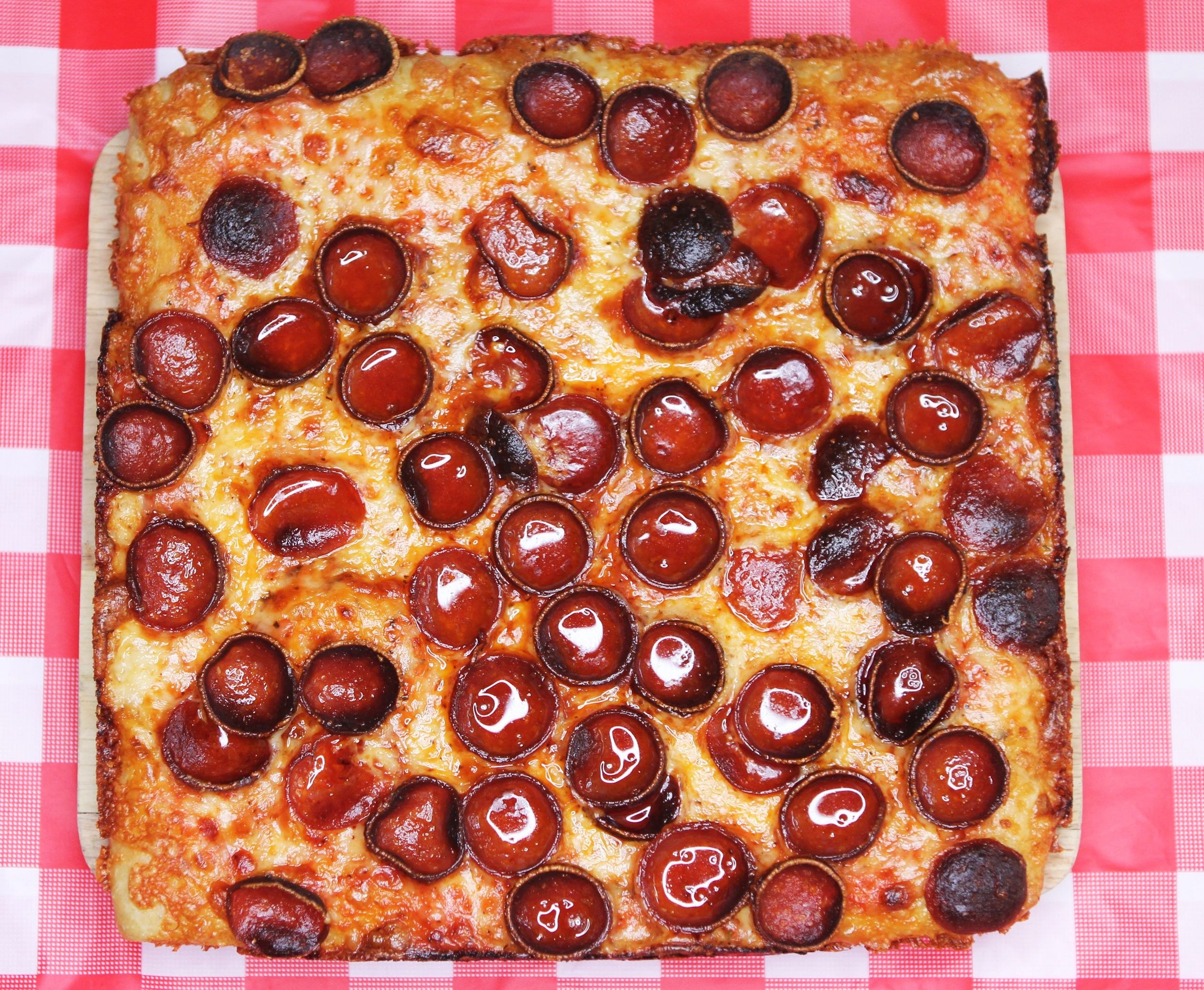 Square pepperoni pizza